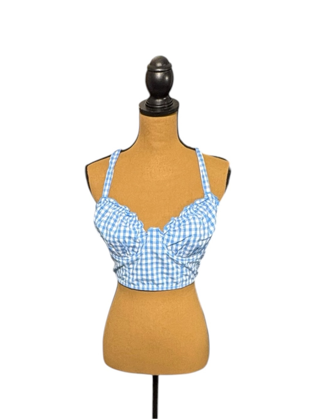 Colsie Blue Gingham Corset Bralette Crop Top L Dorothy Halloween Cottagecore
